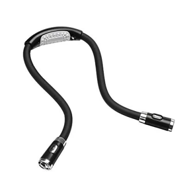 Image de lampe de lecture pour livres au lit, tour cou, mains libres, 4 perles LED, 3 niveaux luminosité réglables, cou lire dans la voiture, barbecue, tricot, noir