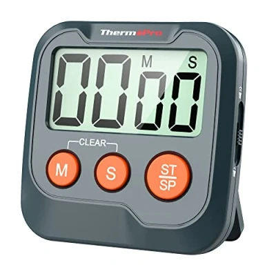 Image de ThermoPro TM03W Minuteur de Cuisine Numérique avec Grand Écran LCD Volume Alarme à Gros Chiffres Minuterie Réglable Horloge Compte Rebours Multifonctionnel
