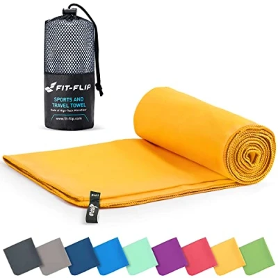 Image de Fit Flip Serviette Microfibre Sport Musculation Piscine compacte, Ultra légère et Rapidement sèche de Bain partaite (60x120cm Jaune)