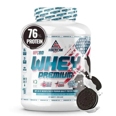 Image de AS American Suplement Premium Proteine whey Boisson protéinée Prisse de Masse Musculaire Protéine Pure WPC80 L Glutamine Kyowa Quality®… (2 kg, Oreo/Biscuits Noire)