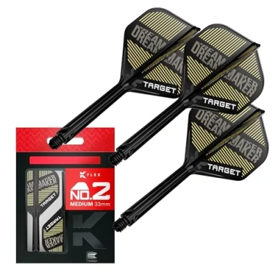 Image de Target Darts Dimitri Van den Bergh K Flex Flights and Shaft System, No.2 (Moyen, 33 mm) Pack de 3 Accessoires fléchettes Kflex All in One Flights, Player Edition Potence fléchette