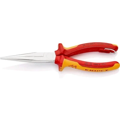 Image de Knipex Pince demi ronde avec tranchant (pince bec de cigogne) chromée, homologuées VDE ; œillet fixation intégré pour d&#039;un dispositif antichute 200 mm 26 16 T