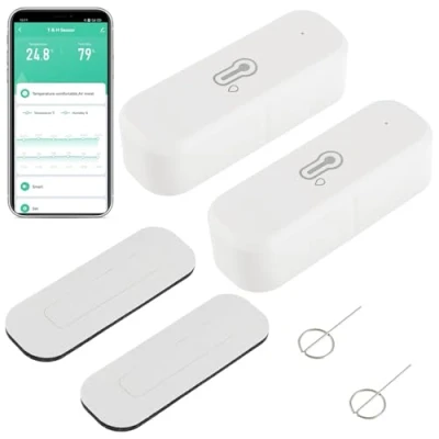 Image de EPLZON WiFi Hygromètre Thermomètre Capteur, Capteur température et d&#039;humidité sans fil pour l&#039;intérieur l&#039;extérieur avec surveillance à distance via app compatible Alexa &amp; Google Home(2 Pièces)