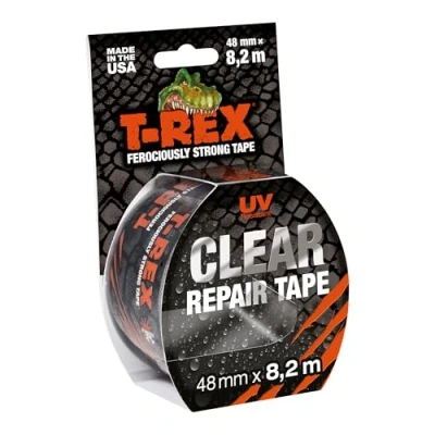 Image de T Rex Clear Repair Ruban adhésif résistant invisible 820 48 Pour fixer, réparer, sceller et protéger Indéchirable imperméable Dimensions : 48mm x 8,2m Couleur transparent