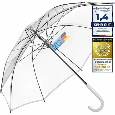 Image de Parapluie Transparent, Blanc Ø 130 cm ; Elégant Transparent Le Point Fort de la Mode (1x, XXL)