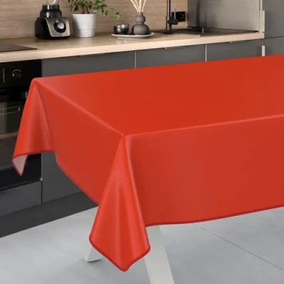 Image de ANRO Nappe en Toile cirée Lavable, pour Table de Jardin, extérieur et intérieur, avec Ourlet, Rouge, 240 x 140 cm