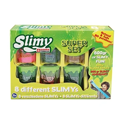 Image de Slimy Super Set 8 x 100g Original Slime avec Masses de Jeu différentes, Un Maximum Plaisir 800g dans Coffret Cadeau, Masse Flexible (de 3 Ans)