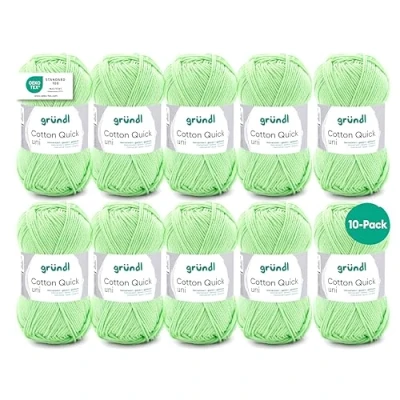 Image de Fil à tricoter/crocheter Gründl Cotton Quick Uni, 10 pelotes de 50 g (fil aux couleurs joyeuses 100 % coton, certifié OEKO TEX, / 125 m, grosseur d&#039;aiguilles : 3 4, x g), Kiwi