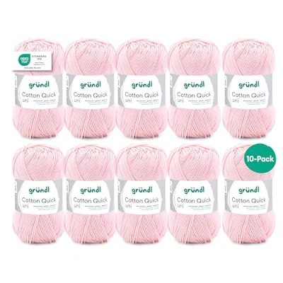Image de Fil à tricoter/crocheter Gründl Cotton Quick Uni, 10 pelotes de 50 g (fil aux couleurs joyeuses 100 % coton, certifié OEKO TEX, / 125 m, grosseur d&#039;aiguilles : 3 4, x g), rose clair