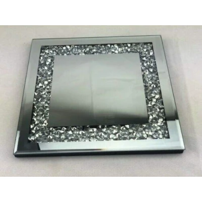 Image de Plateau à bougie carré en cristal effet miroir de 25 x cm un ajout élégant votre intérieur meilleur cadeau