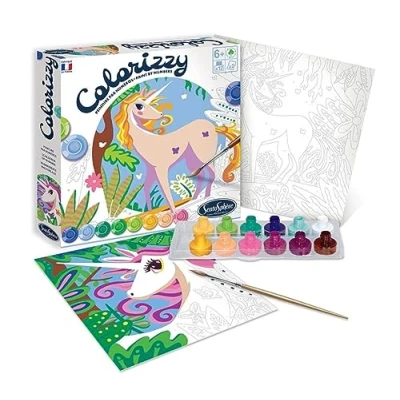 Image de SentoSphère 3904507 Malen nach Zahlen, Malset für Kinder, Motiv: Einhörner, Bastelset, Kreativ Set, DIY COLORIZZY LICORNES, 4507, Ensemble de 17 pièces
