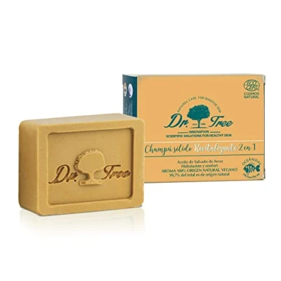 Image de Dr. Tree Shampoing Solide 2 en 1 Revitalisant + Après shampooing Écologique Renforce, protège et conditionne Tous types de cheveux 99% Ingrédients Naturels ECOCERT 75gr