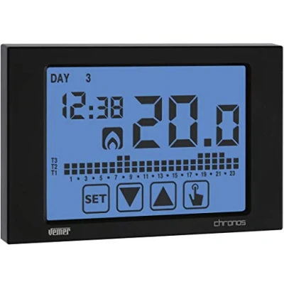 Image de VEMER VE452900 CHRONOS Thermostat de Chauffage Tactile à écran Mural, Alimentation Piles, Noir
