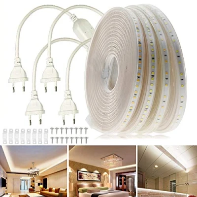 Image de FOLGEMIR 10m Ruban à LED sans fil électrique blanc froid, Bande de 2835 SMD 120 LEDs/m, éclairage très lumineux env. 9W / 950LM pro mètre, 220V 230V strip, IP65 étanche