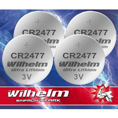 Image de Wilhelm Lot de 4 piles bouton au lithium CR2477 CR 2477 3 V 1070 mAh Ø 24 x 7,7 mm DL2477