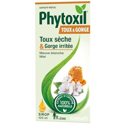 Image de Phytoxil toux et gorge dispositif médical sirop 100ml soulage la sèche apaise irritée Mauve blanche Miel A partir de 2 ans