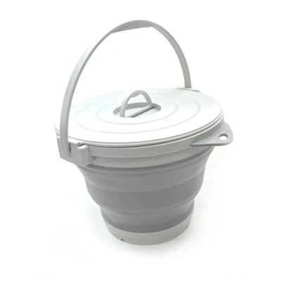 Image de SAMMART Seau de pêche pliable 10 l avec couvercle verrouillable rond à eau portable en plastique Pot d&#039;eau d&#039;extérieur peu encombrant