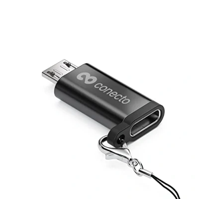 Image de conecto, Adaptateur Micro USB vers C, Prise en Charge OTG, Compatible avec Les appareils Apple, Parfait pour vélos électriques, Boucle/Mousqueton Inclus, boîtier Aluminium, Noir, Lot de 2