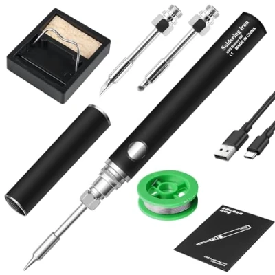 Image de kit de fer à souder avec batterie USB 3 températures réglables 330 ℃ 450 ℃, pannes souder, soudure portable, sans fil, support chauffage rapide,