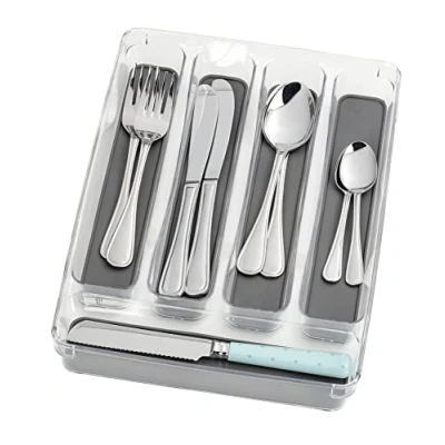 Image de WENKO Range Couverts 5 Compartiments Insert pour Couverts, tiroirs Transparent