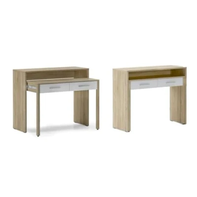 Image de Skraut Home Bureau Extensible Dimensions Fermé : 87 x 99 36 cm Console Studio Bois Résistant Chêne/Blanc Idéal pour Votre Chambre