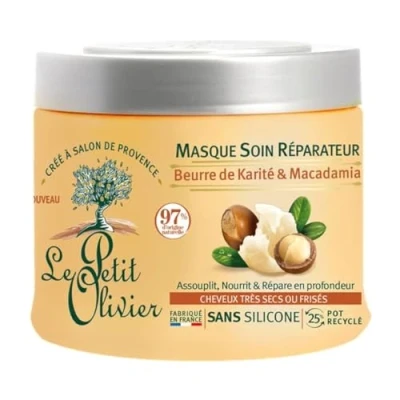 Image de LE PETIT OLIVIER Masque Soin Réparateur Karité &amp; Macadamia Assouplit, Nourrit Répare en Profondeur Cheveux Secs Ou Frisés Sans Silicone Fabriqué France 330 ml