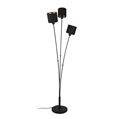 Image de Reality Lampadaire TOMMY R46333979, métal noir mat, abat jour en tissu noir, doré, exclusif 3x E14
