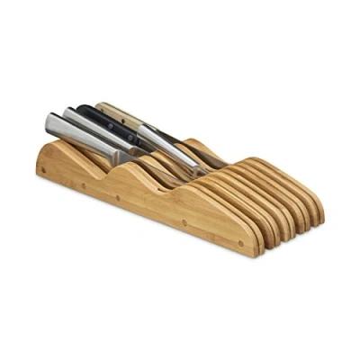 Image de Relaxdays , plat, HxLxP 40 x 12 5 cm, tiroir à couteaux naturel, couché, bambou, pour 9 couteaux, HBT insert de