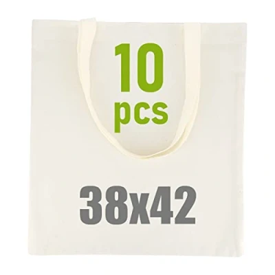 Image de LEVIATAN Sac en Coton Jute avec Deux Longues Anses 38x42cm 140g/m2 à Provisions de Transport Poignées Renforcées Stylées Oeko Tex 100 Standard Certifié Emballage 10 Pièces