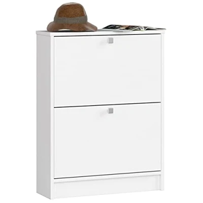 Image de AKORD Meuble à Chaussures de Rangement avec 2 Range Commode Chaussure Entree Gain Place L60 x H80 P20 cm, 21 kg Blanc