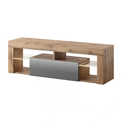Image de Selsey Hugo Meuble TV/Banc TV (140 cm, Chene Lancaster/Gris Brillant, avec LED)
