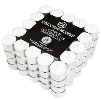 Image de Bougie Chauffe Plat Blanche Longue Durée 8h, 10h, 4h Lot de 24, 50, 100 ou 200 Bougies Blanches non Parfumées (Blanc, 4 Heures)