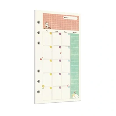 Image de Zelten Recharge de papier perforé multicolore 45 feuilles 90 pages Pour reliure à 6 trous Journal intime rechargeable (A6, Fairy Tale Monthly Planner)