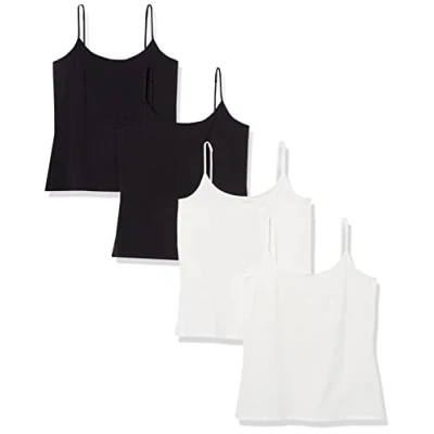 Image de Amazon Essentials Caraco Coupe Cintrée Femme, Lot de 4, Blanc/Noir, L