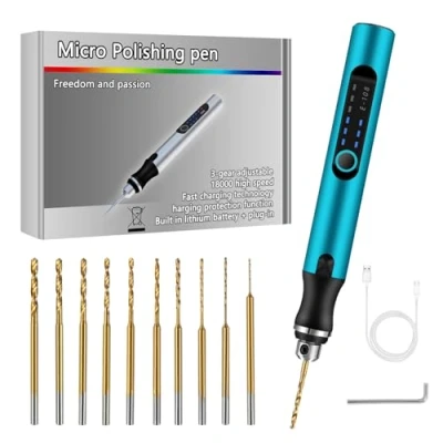 Image de Comius Sharp Mini Stylo Perceuse Électrique, 3 Vitesses, avec 10 Foret Hélicoïdal (0.6 2.2 mm), USB Rechargeable, Outil Bricolage Portable pour Résine, Plastique, Bois, Circuit Imprimé, Cuir (Bleu)