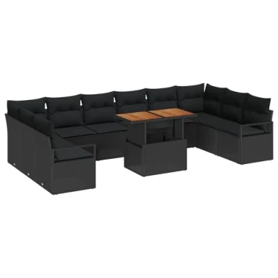 Image de Ensemble de Canapés Jardin 11 pièces vidaXL avec coussins Noir Rotin Poly, Canapé à Deux Places vidaXL358501