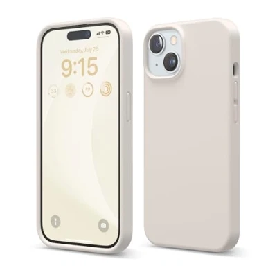 Image de elago Coque en Silicone Liquide Compatible avec iPhone 15, de qualité supérieure, Protection intégrale [Structure à 4 Couches Anti Choc], Doublure Microfibre Douce Rayures