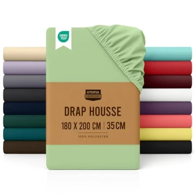 Image de Utopia Drap Housse pour lit Super King Size, Bonnet de 35 cm Profondeur, Facile d&#039;entretien, en Microfibre brossée Douce, résistant au rétrécissement et à la décoloration, Vert Sauge