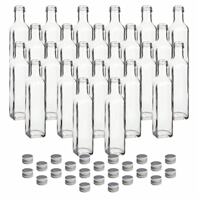 Image de gouveo Lot de 24 bouteilles 250 ml Maraska avec bouchon à vis argenté bouteille en verre vide remplir et offrir Véritable pour liqueur, vinaigre, huile (MFET250S)