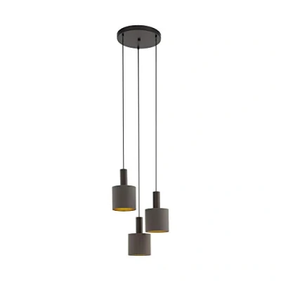 Image de EGLO Suspension luminaire Concessa 1 à 3 lampes, lustre suspendu en acier et textile, brun foncé, cappuccino, doré, pour salon salle manger, douille E27
