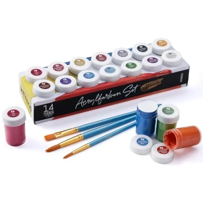 Image de int!rend Kit de Peinture Acrylique 14 x 18 ml + 3 Pinceaux Coffret Imperméable póur Maquette, Pate à Sel, Loisirs Créatifs Adultes et Enfants 21 Unité (Lot 1)