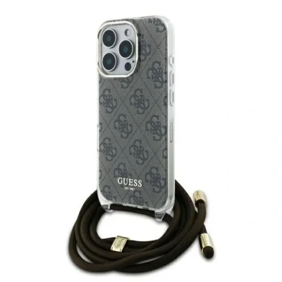 Image de Étui Guess pour iPhone 16 Pro 6.3 marron étui rigide Crossbody Cord 4G Print Neuf