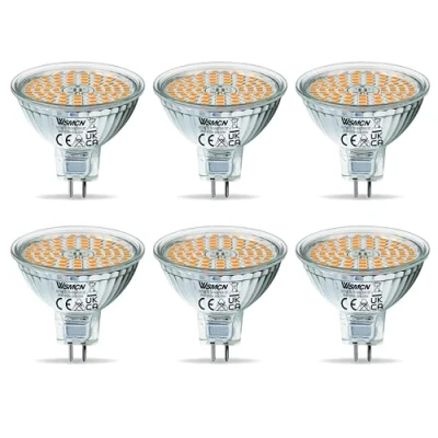 Image de WSMCN Ampoule LED GU5.3 MR16 Blanc Chaud 2700K Kelvin 6W Équivalent à 50W Lampe Halogène, Non dimmable AC/DC 12V Ampoules Spot, 485 Lumens Angle de Faisceau 120, Lot 6