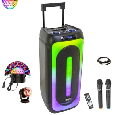 Image de MOOVING LIGHT &amp; SOUND Pack Enceinte sans Fil Karaoke USB Bluetooth MS MAGIC SOUND1000 TWS 1000W 2 Micros Effet Astro LED Fête Anniversaire Enfant Boum