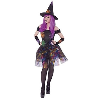 Image de Rubie&#039;s Déguisement officiel Adulte Sorcière Toile D&#039;araignée Robe/Mitaines/Chapeau Taille Unique S8358, Noir