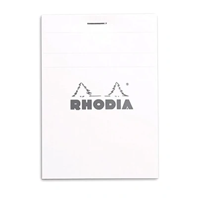 Image de RHODIA 12601C Bloc Notes Agrafé N12 8,5 x 12 cm White Ligné 80 Feuillets Détachables Papier Clairefontaine Blanc g/m² Couverture en Carte Enduite Souple
