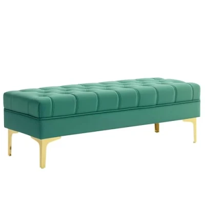 Image de Banc banquette capitonnée HOMCOM bout de lit style classique chic dim. 118L x 45l 42H cm piètement métal doré velours vert