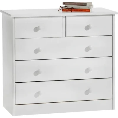 Image de IDIMEX Commode de Chambre Rondo Meuble Rangement avec 5 tiroirs, en pin Massif lasuré Blanc