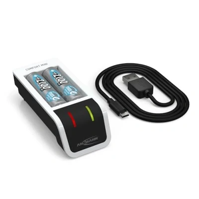 Image de ANSMANN Chargeur de piles Comfort Mini « Perfect 7 » (1 pièce) + 2 HR6 automatique pour 1 à rechargeables NiMH AA/AAA Appareil recharge en douceur des et HR03