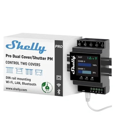 Image de Shelly Pro Dual Cover/Shutter PM Interrupteur volet roulant connecté, 2 canaux 32A, LAN, Wi Fi et Bluetooth, Compteur de consommation, Montage Rail DIN, Alexa &amp; Google Home, App iOS, Android